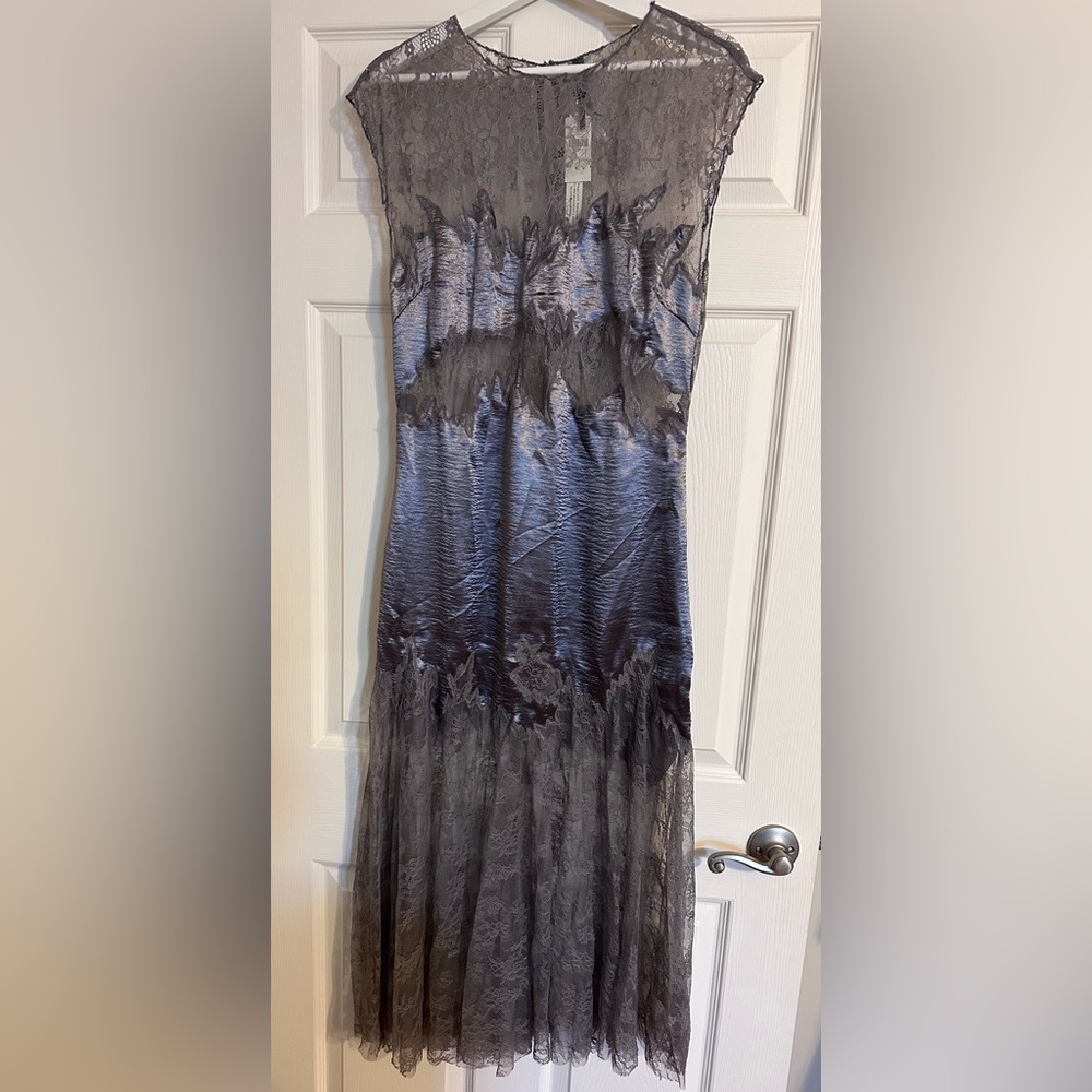Anthropologie Blue and Gray Midi Dress NWT